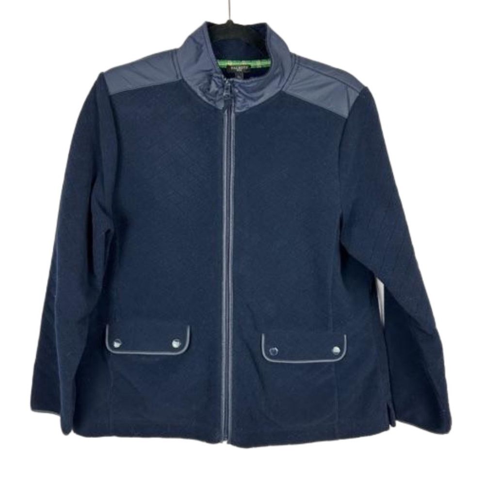 Talbots Full Zip Collared Navy Quilted Fleece Jacket Large Petite Navy